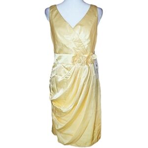 David’s Bridal Satin Cocktail Dress Women’s 4 Canary Yellow Spring Wedding Guest